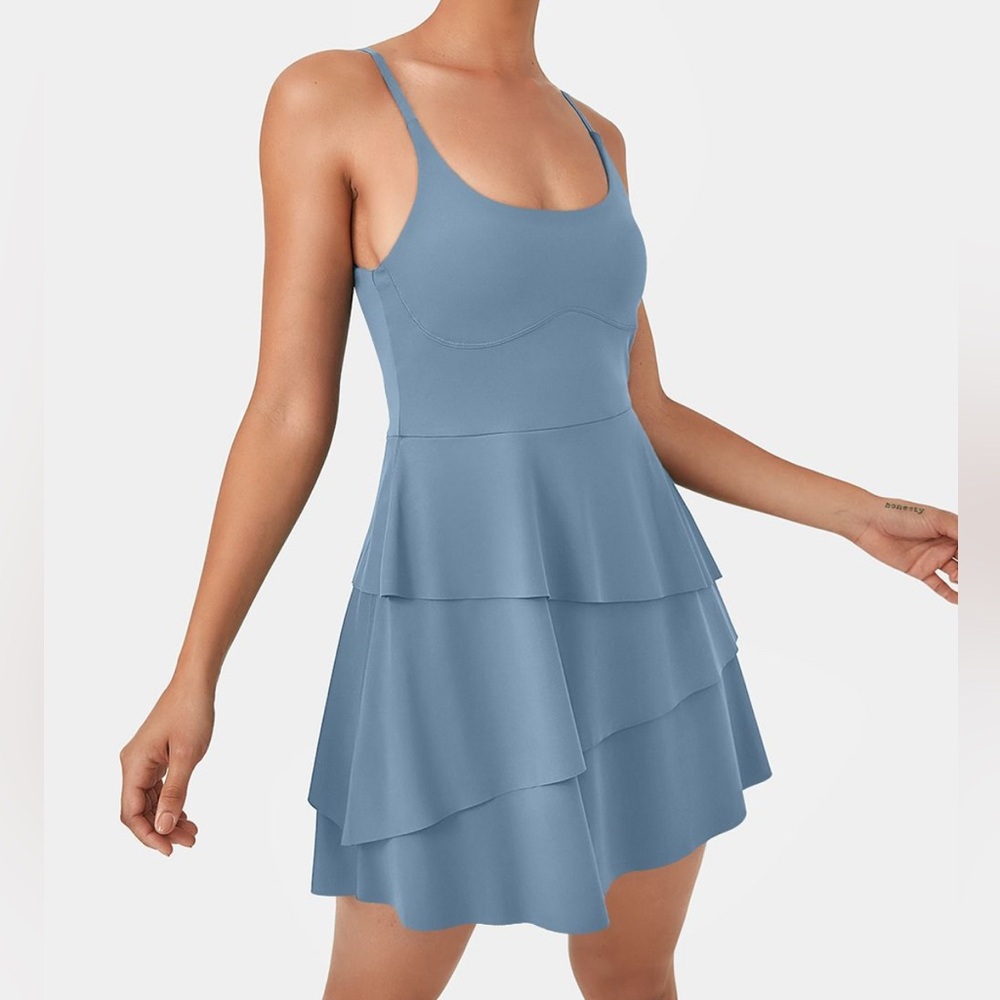 HALARA Cloudful Air Tiered 2-in-1 Ruffle Dress Backless Blue Large UPF 50+